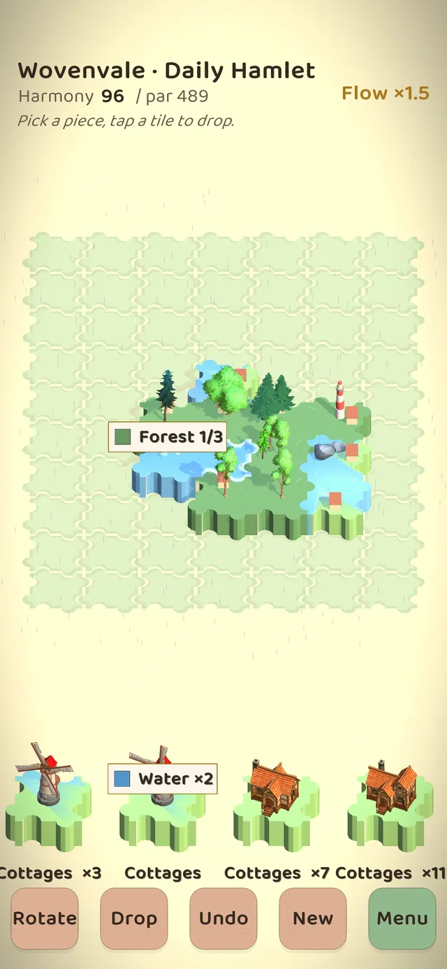 Wovenvale daily puzzle showing a target par of 489